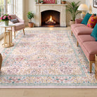 Lahomedecor Floral Area Rugs 5x7, Soft Washable Rugs for Living Room Bedroom, Boho Non Slip Low Pile Forest Design Large Throw Carpet for Farmhouse Dining Room Office, Black, Area rugs Lahomedecor Lahome 8'x10' Pink