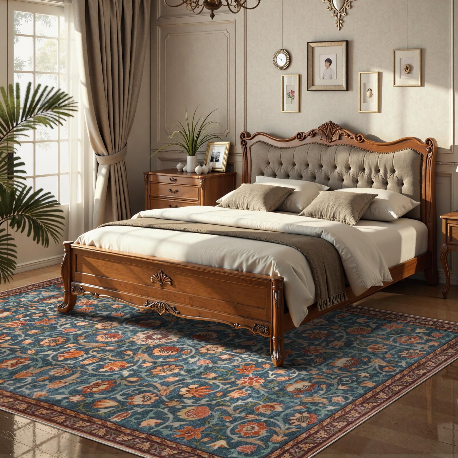 Lahomerug Floral Print Area Rug 5x7, Washable Dark Green Rugs for Living Room, Non Slip Soft Large Rugs for Bedroom, Stain Resistant Dining Room Mat Indoor Floor Carpet for Dorm Lahomerug Lahome