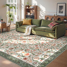 Lahomerug Floral Print Area Rug 5x7, Washable Dark Green Rugs for Living Room, Non Slip Soft Large Rugs for Bedroom, Stain Resistant Dining Room Mat Indoor Floor Carpet for Dorm Lahomerug Lahome 8'x10‘ Beige/Green