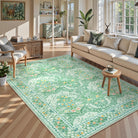 Lahomedecor Floral Area Rugs 5x7, Soft Washable Rugs for Living Room Bedroom, Boho Non Slip Low Pile Forest Design Large Throw Carpet for Farmhouse Dining Room Office, Black, Area rugs Lahomedecor Lahome 5'x7' Sage Green