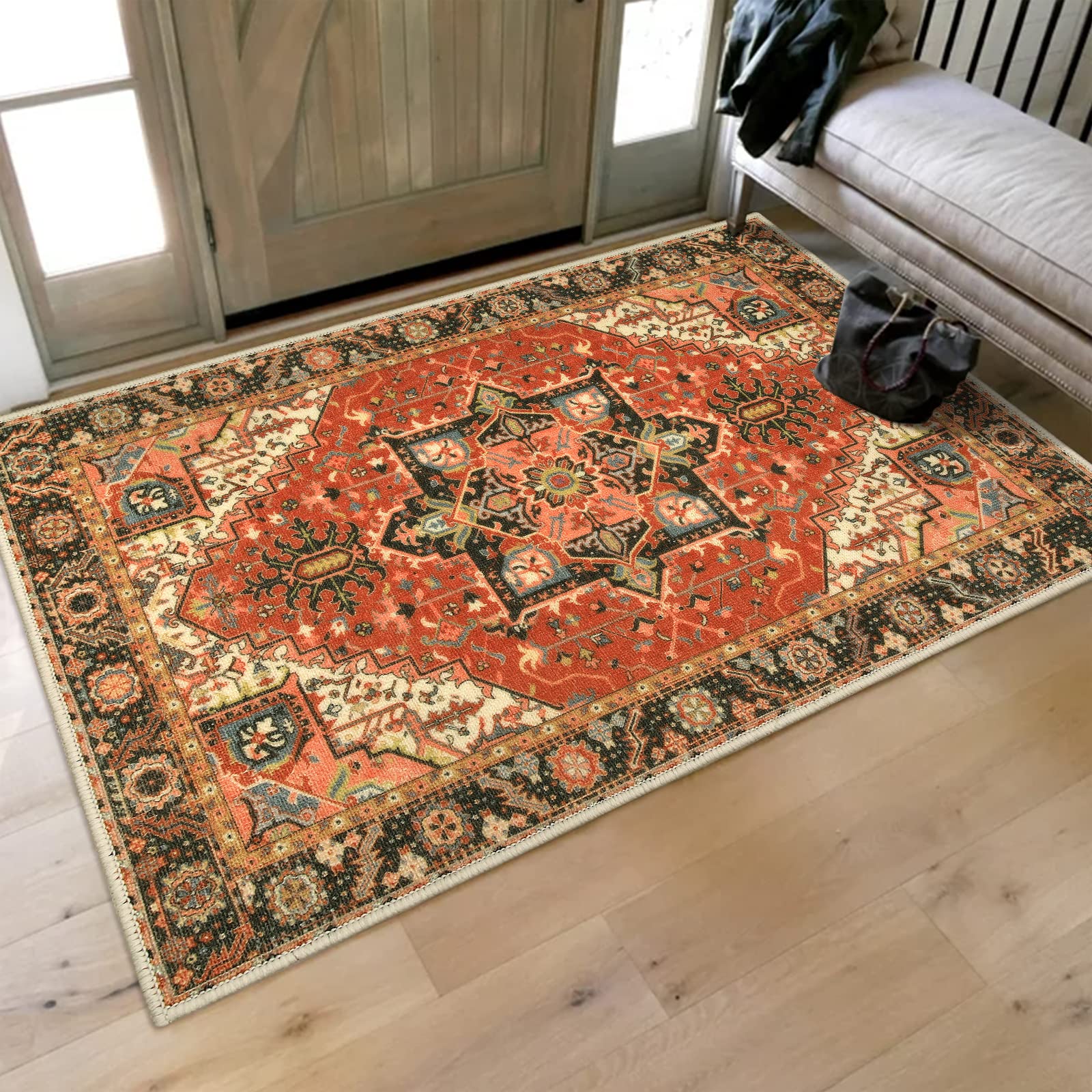 Lahomedecor Washable Indoor Doormat, Non Slip Retro Floor Mat 20" x 32" Area Rug Quick Absorbent Entrance Rug Distressed Front Door Mat, Welcome Mats Entryway Rug Doormats for Kitchen Home Patio Lahomedecor Lahome 36" x 60" Multi Color