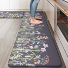 Lahomerug Anti Fatigue Mats for Kitchen Floor 17"x59"+17"x29", Farmhouse Floral Kitchen Rugs, Cushioned Memory Foam Kitchen Mats, Comfort Standing Mat for Laundry, Office, Sink, Desk Brown, Anti-fatigue floor mats Lahomerug Lahome 17.3" x 59"+17.3" x 29"--0.47 inches Floral/Dark Grey/Purple