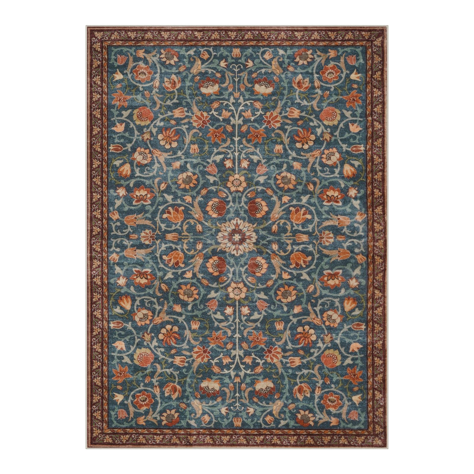 Lahomerug Floral Print Area Rug 5x7, Washable Dark Green Rugs for Living Room, Non Slip Soft Large Rugs for Bedroom, Stain Resistant Dining Room Mat Indoor Floor Carpet for Dorm Lahomerug Lahome
