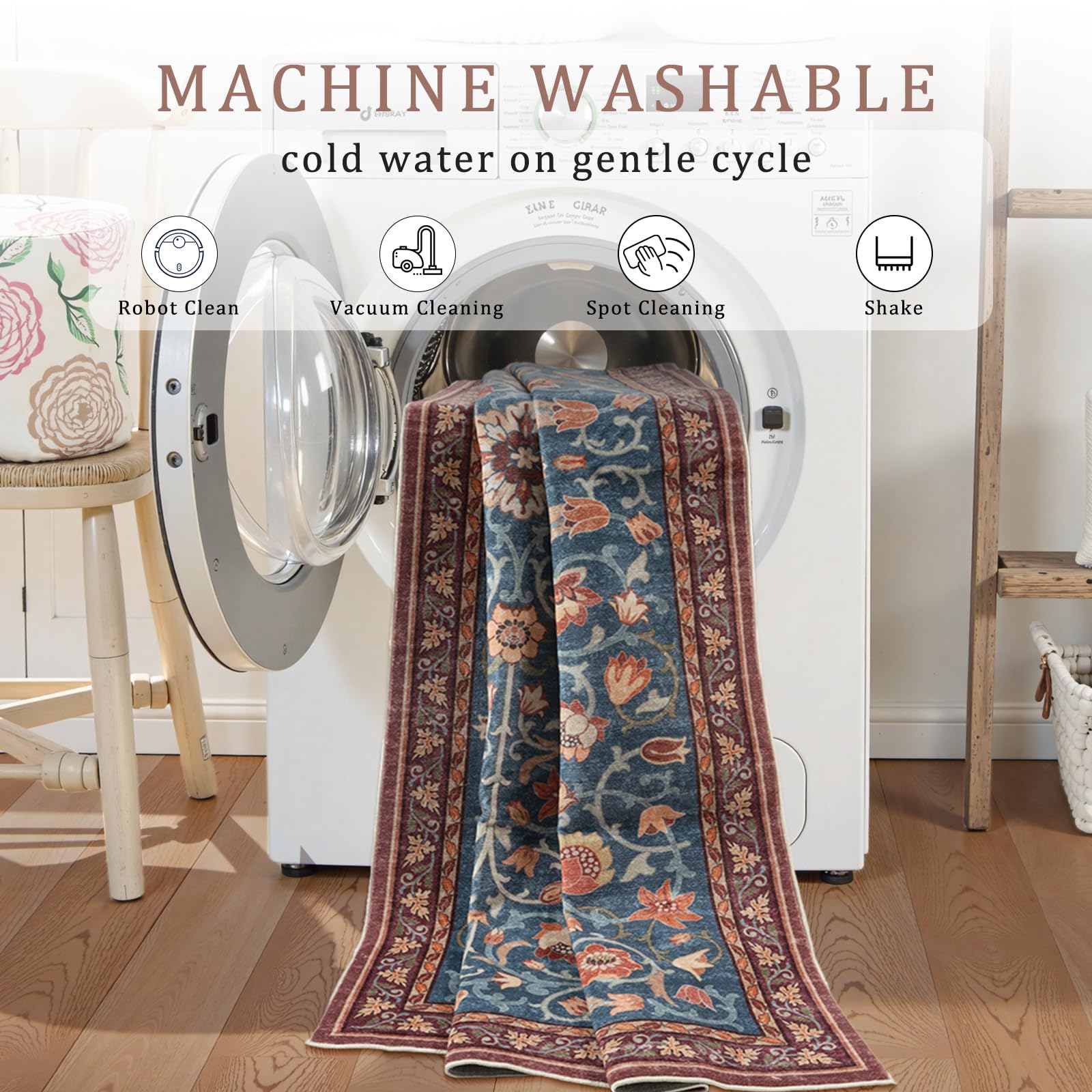 Lahomerug Floral Print Area Rug 5x7, Washable Dark Green Rugs for Living Room, Non Slip Soft Large Rugs for Bedroom, Stain Resistant Dining Room Mat Indoor Floor Carpet for Dorm Lahomerug Lahome