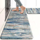 Lahomerugs Anti Fatigue Kitchen Mats 17"x47"+17"x29", Abstract Kitchen Rugs Sets of 2, Non Slip Kitchen Mats for Floor, Anti-fatigue floor mats, Cushioned Comfort Standing Mats for Sink, Laundry, Office, Desk Multi-Blue Lahomerugs Lahome 17.3" x 47"+17.3" x 29"--0.47 inches Blue Grey/Multi