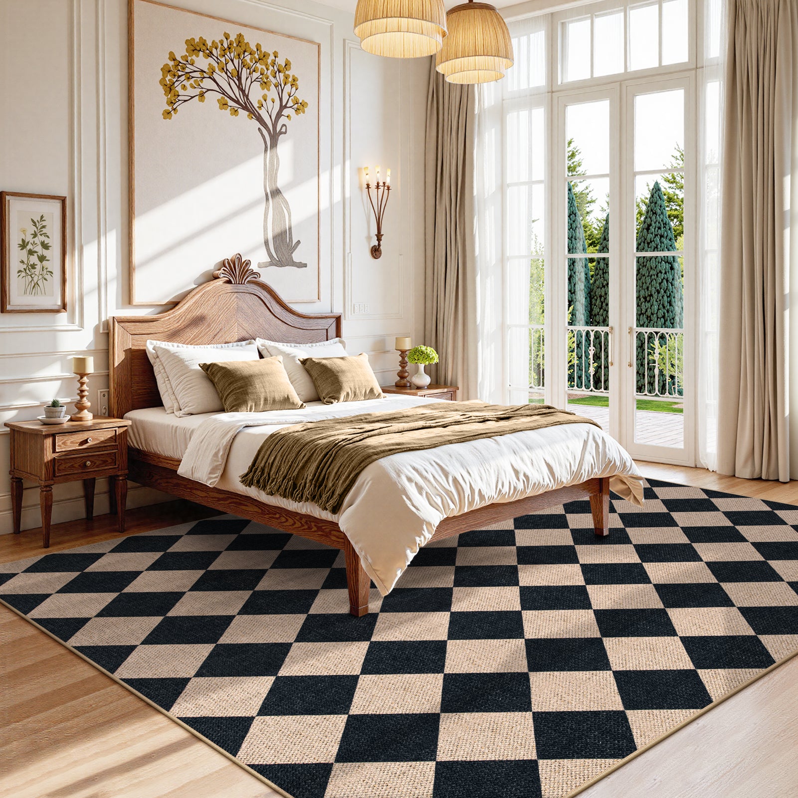 SUNDEREY Modern Geometric Area Rug,Large Washable Living Room Rug,Checkerboard Indoor Outdoor Carpet, Farmhouse Checkered Non Slip Black Carpet for Dining Room Table Apartment Walmart Walmart