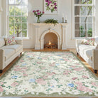 Nina Washable Romantic Vintage Floral Rose Garden Light Green Rug Area Rugs Lahome 8' x 10'