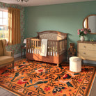 Rosalie Washable Boho Birdsong Floral Garden Orange Rug Area Rugs Lahome