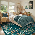 Solene Washable Modern Blooming Floral Garden Blue Rug Area Rugs Lahome