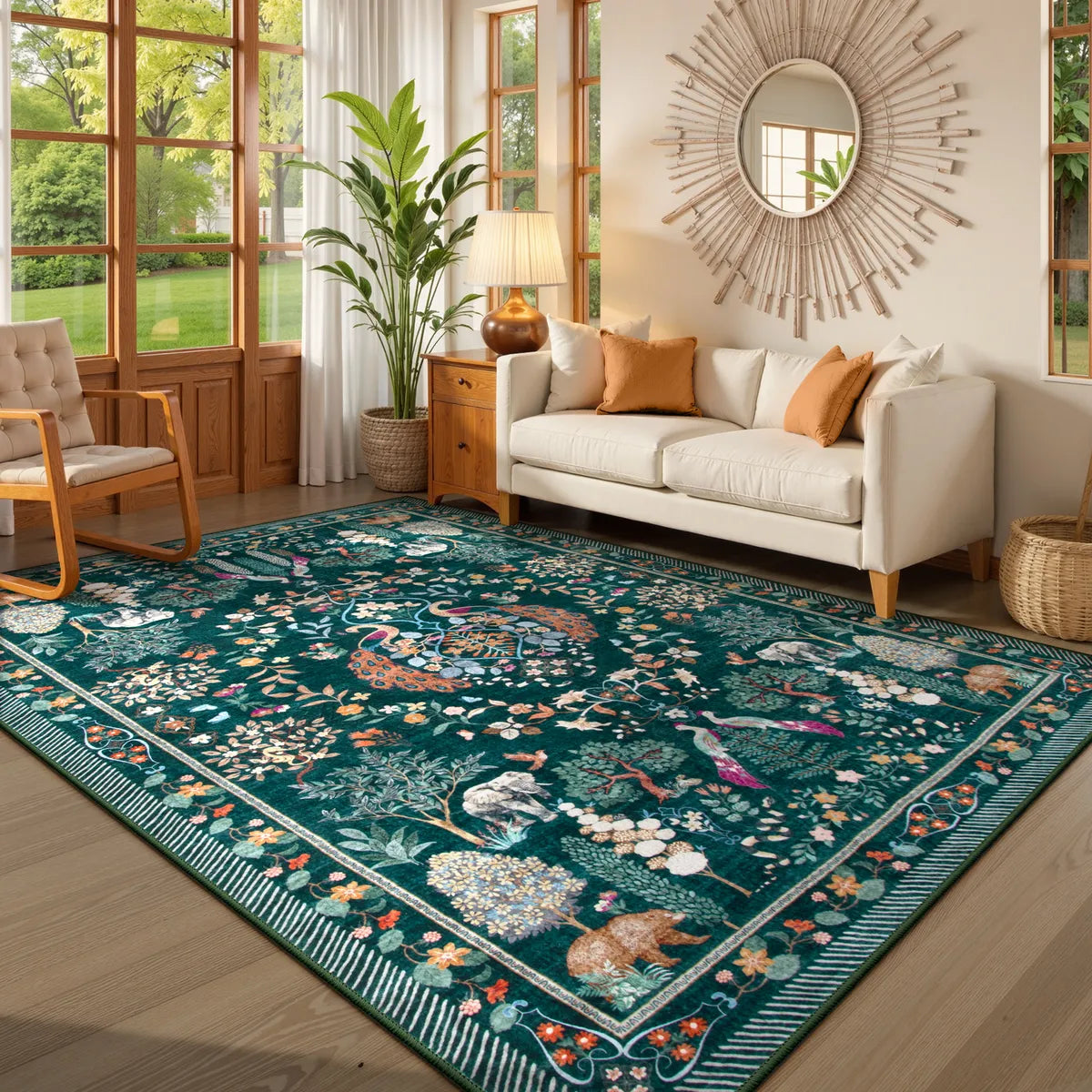 Avine Washable Bohemian Botanical Animals Green Rug Rugs Lahome 8' x 10'