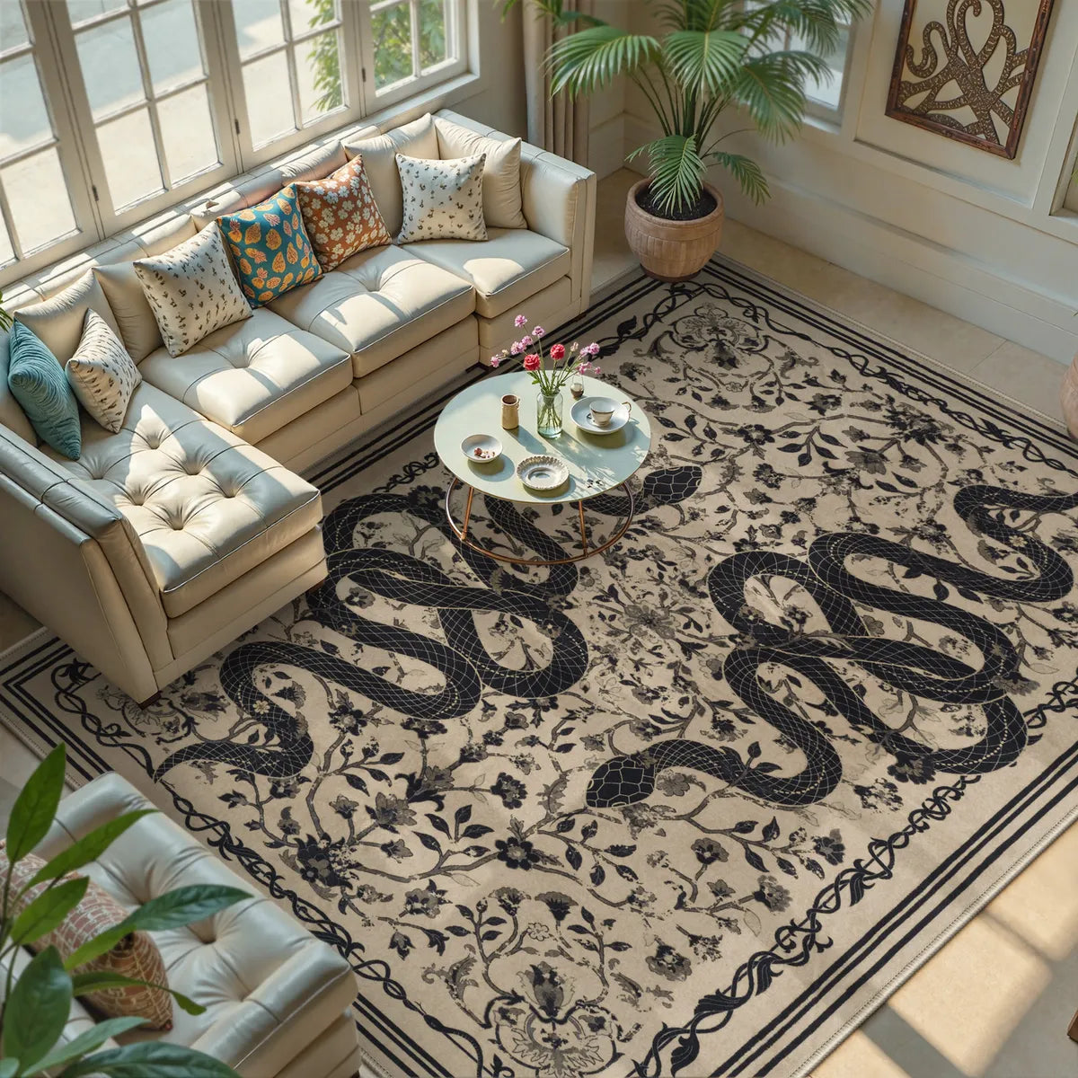 Serpente Washable Mystical Snake Brown Rug Area Rugs Lahome 8' x 10'