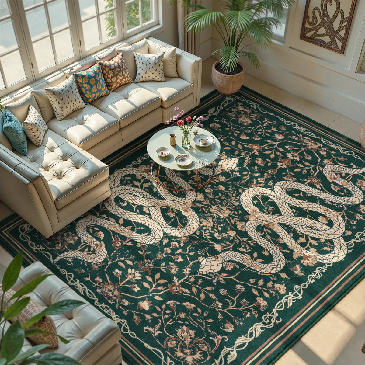 Serpente Washable Mystical Snake Green Rug Area Rugs Lahome 8' x 10'