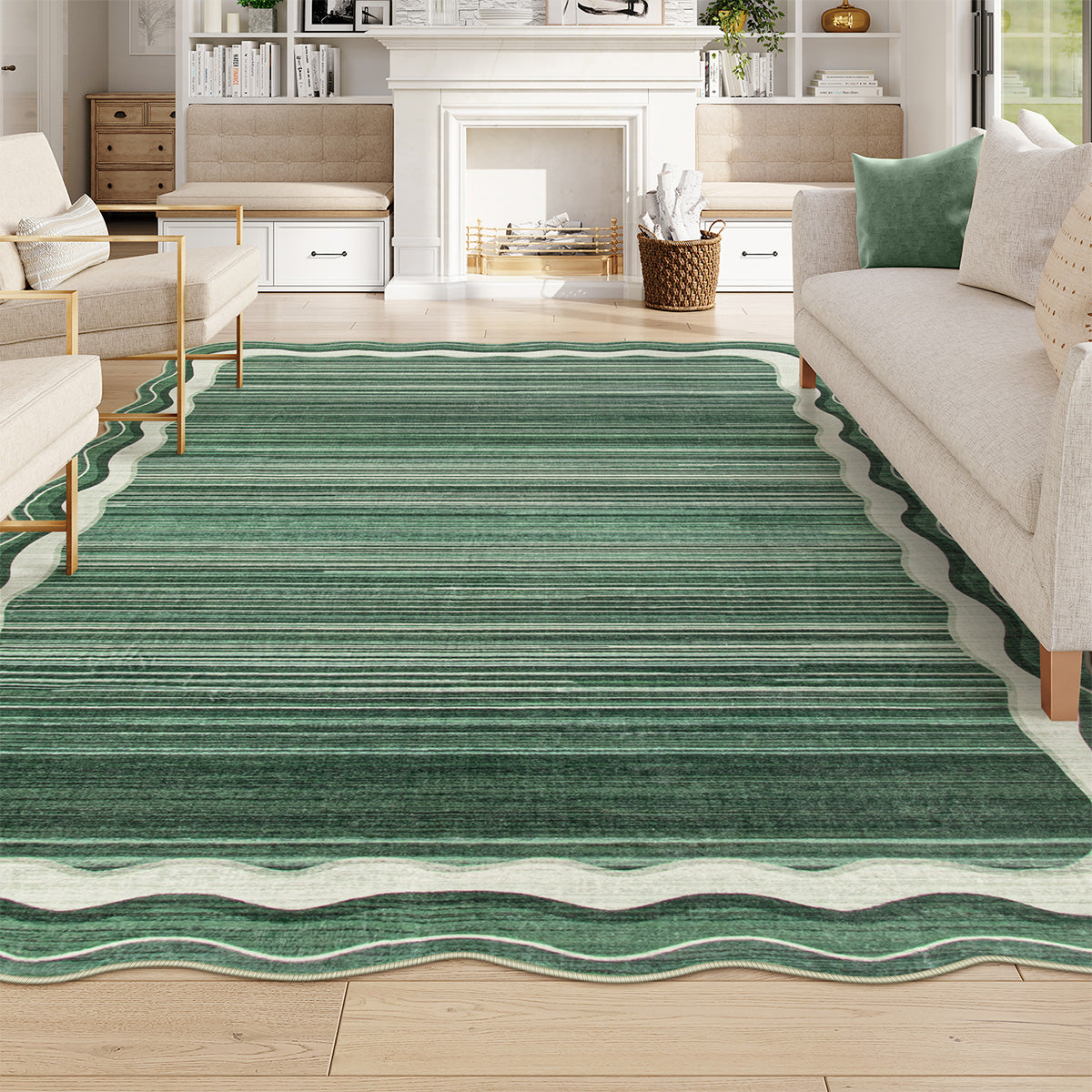 Washable Green Scalloped Rug | Estelle Modern Style - Lahome