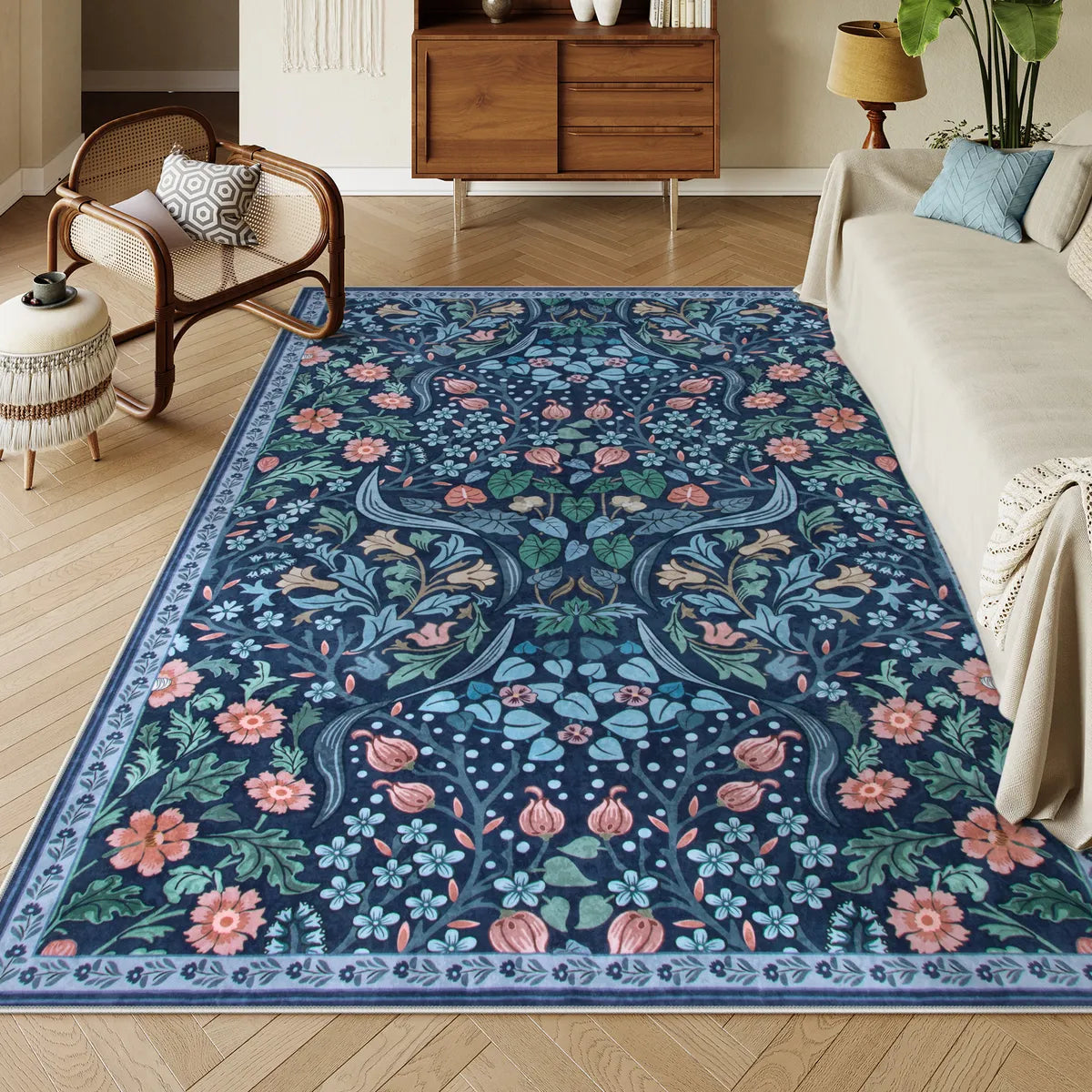Claude Washable Maximalism Vibrant Floral Blue Rug Area Rugs Lahome 8' x 10'