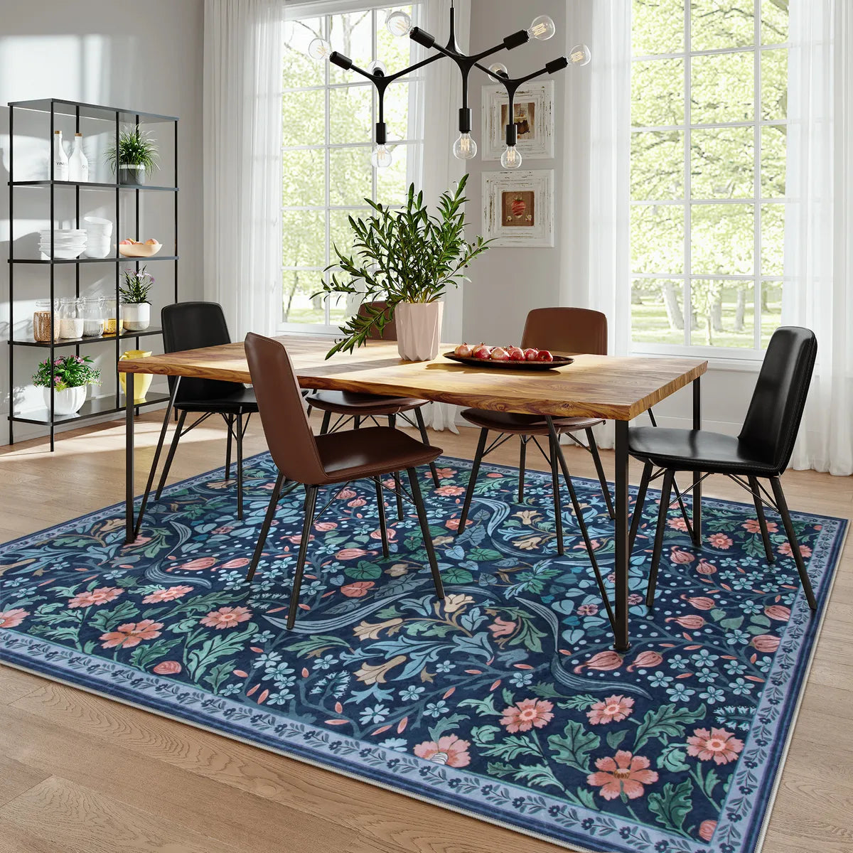 Claude Washable Maximalism Vibrant Floral Blue Rug Area Rugs Lahome
