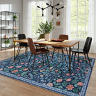 Claude Washable Maximalism Vibrant Floral Blue Rug Area Rugs Lahome