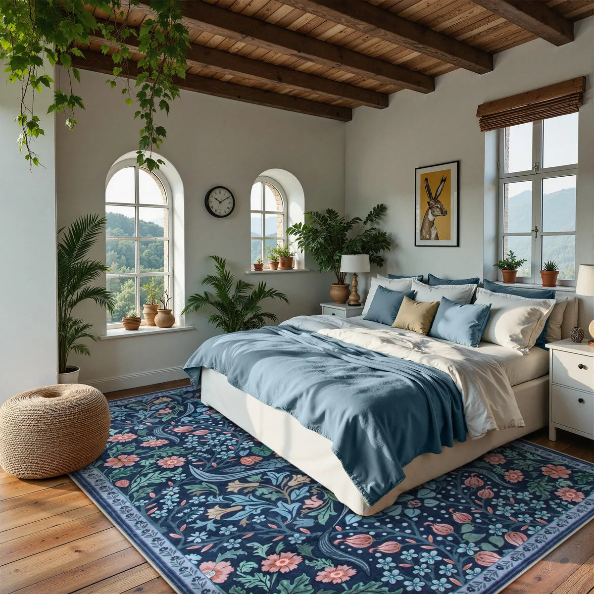 Claude Washable Maximalism Vibrant Floral Blue Rug Area Rugs Lahome