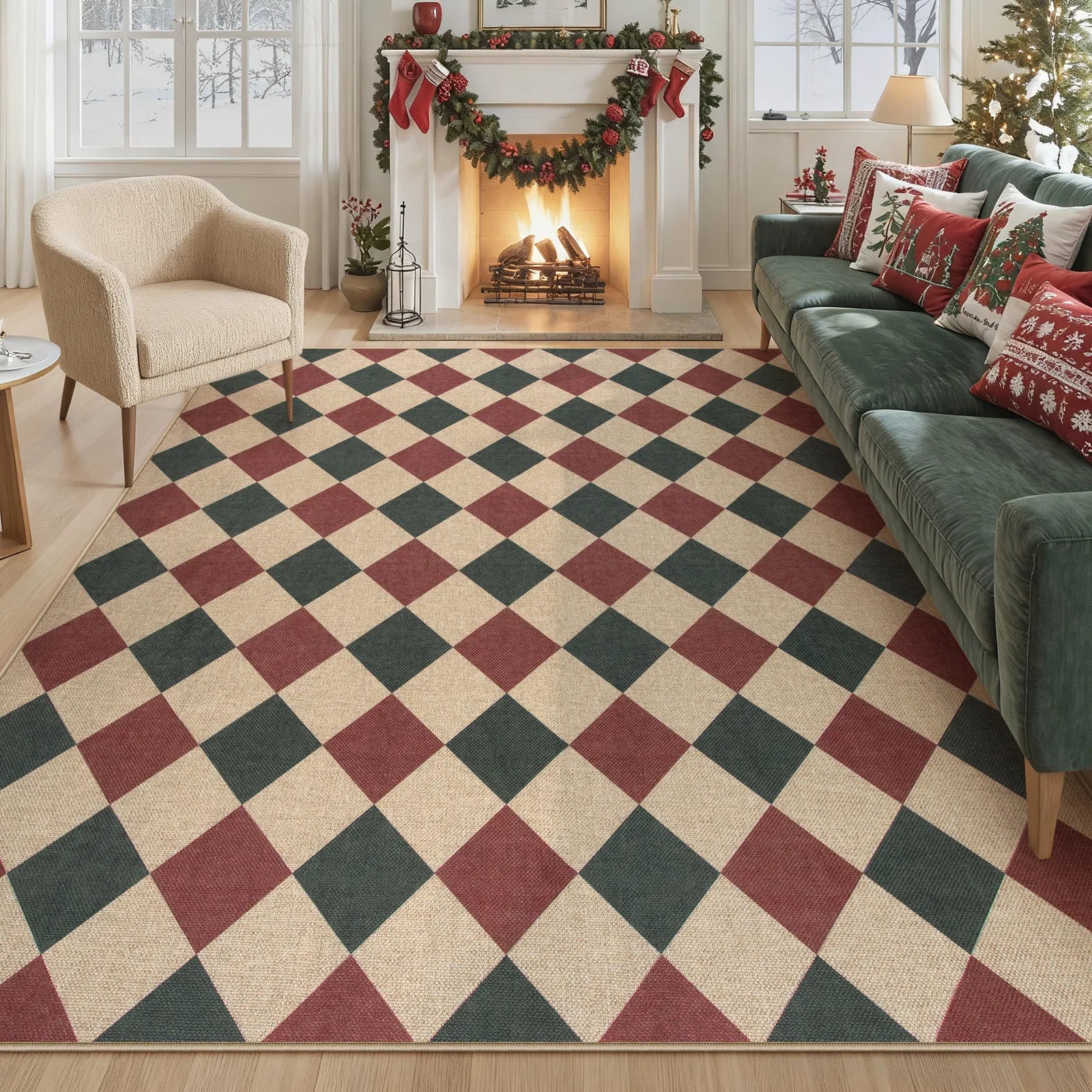 Coline Christmas Diamond Checkered Easy Jute Red&Green Rug Easy Jute Rug Lahome 8' x 10'