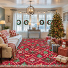 Glace Christmas Washable Tree and Reindeer Red Rug Area Rugs Lahome