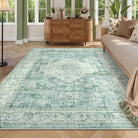 Alene Washable Vintage Medallion Floral Green Rug Area Rugs Lahome 6' x 9'