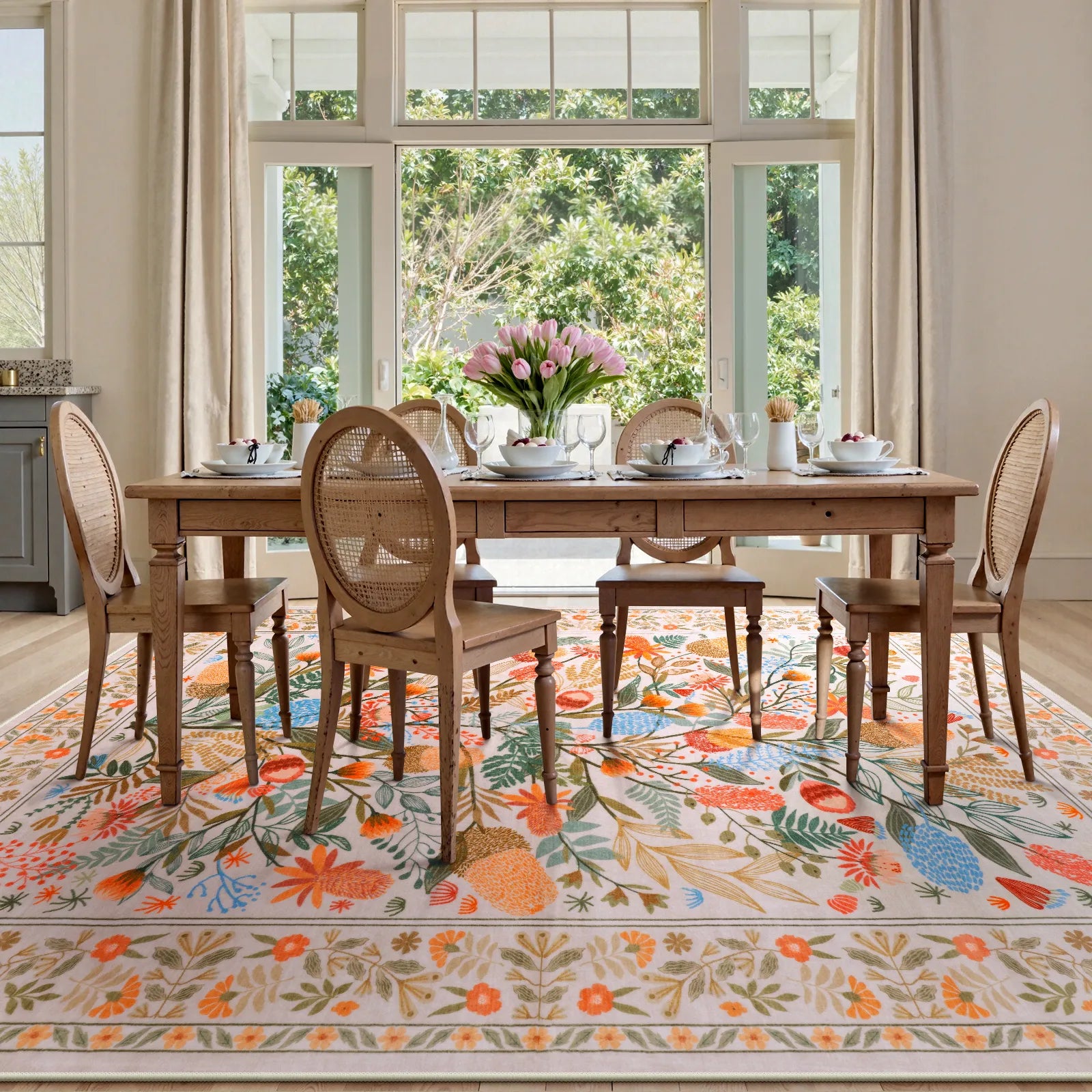 Alma Washable Modern Natural Botanical Floral Colorful Rug Area Rugs Lahome