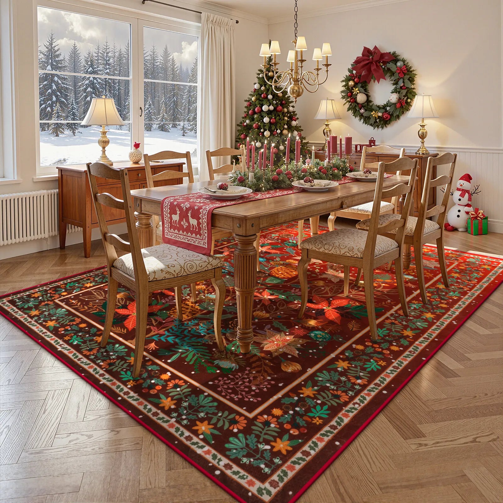 Alma Christmas Washable Modern Natural Botanical Floral Red Rug Area Rugs Lahome