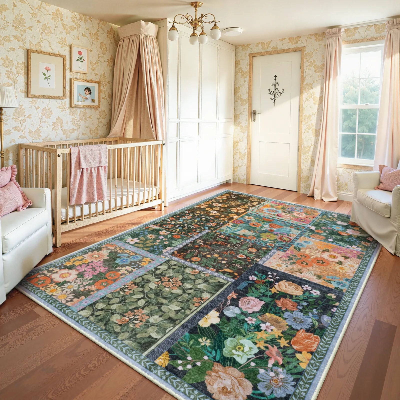 Amour Washable Boho Patchwork Floral Colorful Rug Rugs Lahome