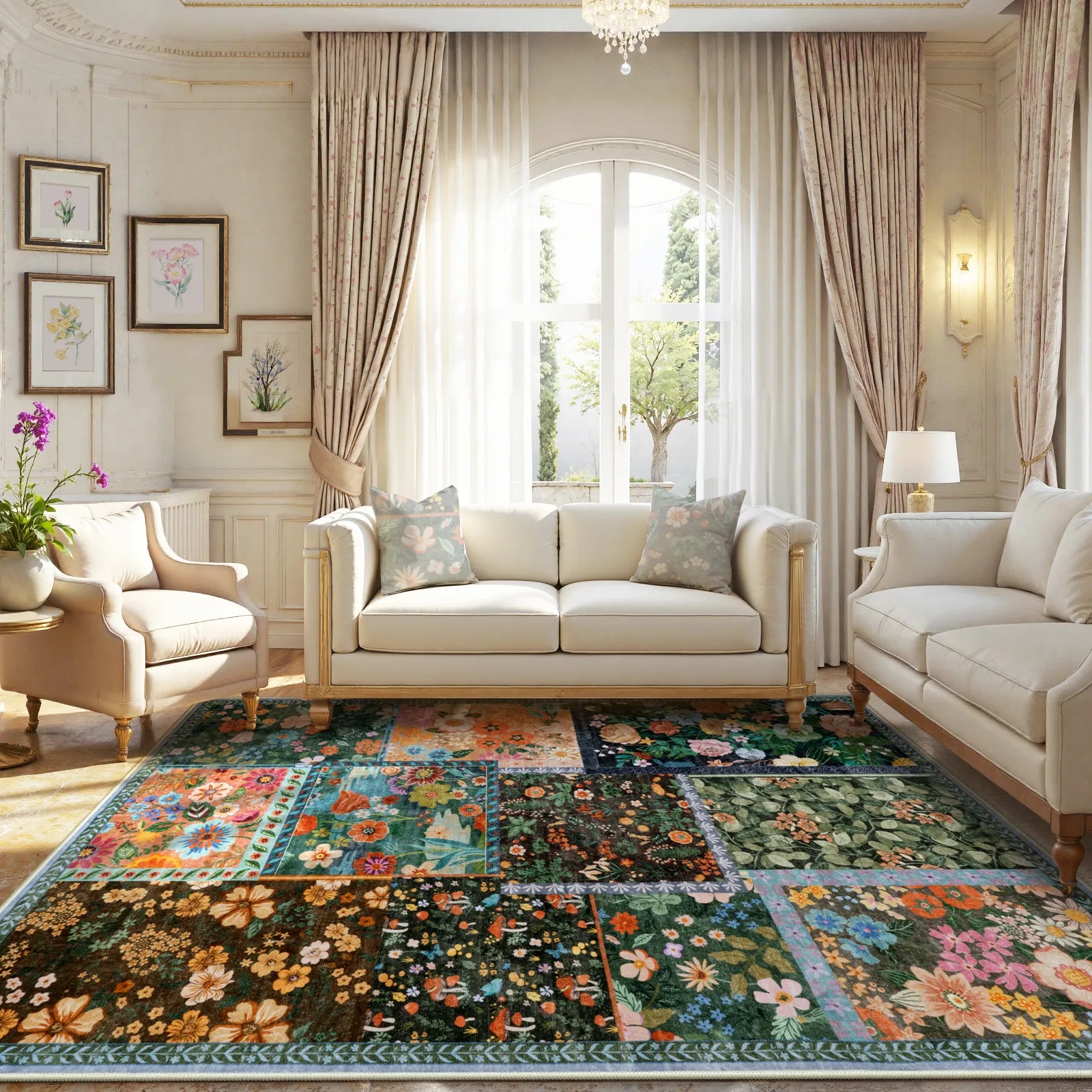 Amour Washable Boho Patchwork Floral Colorful Rug Rugs Lahome 8' x 10'