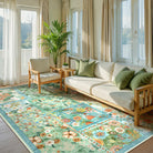 Amour Washable Boho Patchwork Floral Green Rug Rugs Lahome