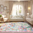 Amour Washable Boho Patchwork Floral Pink Rug Rugs Lahome