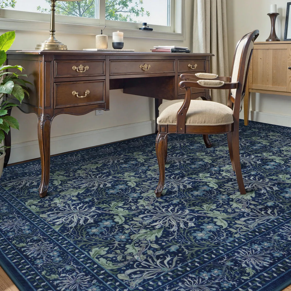 Arbore Washable Boho Vintage Floral Blue Rug Area Rugs Lahome