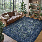 Arbore Washable Boho Vintage Floral Blue Rug Area Rugs Lahome