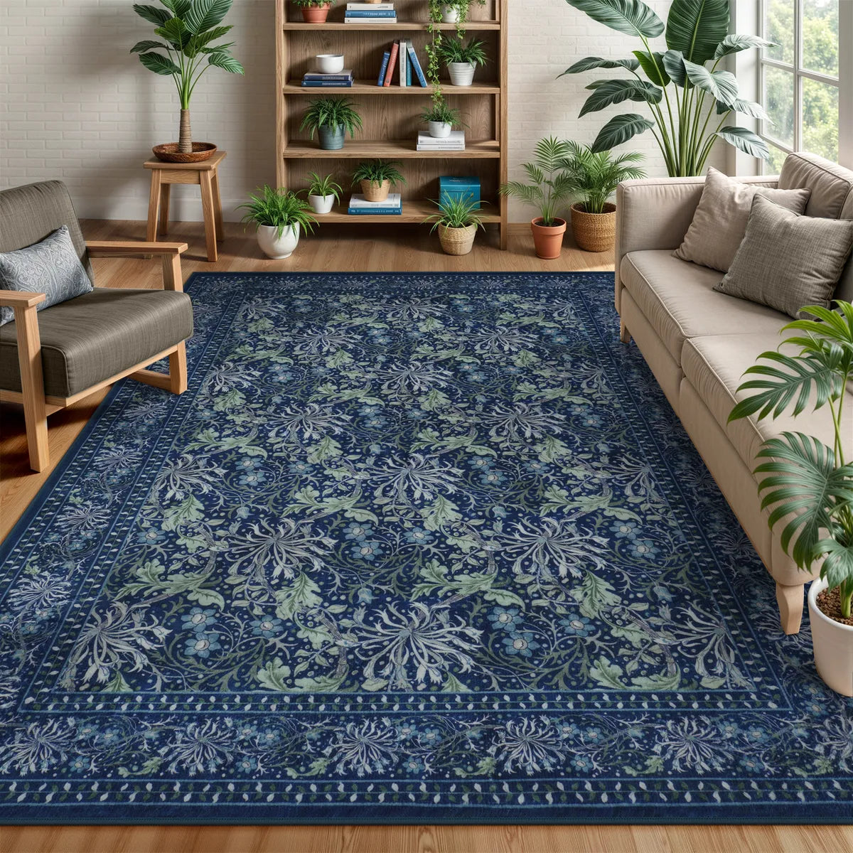 Arbore Washable Boho Vintage Floral Blue Rug Area Rugs Lahome 8' x 10'
