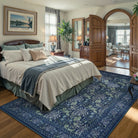Arbore Washable Boho Vintage Floral Blue Rug Area Rugs Lahome