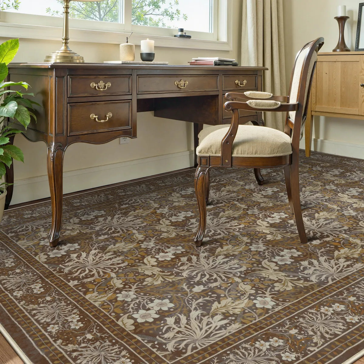 Arbore Washable Boho Vintage Floral Brown Rug Area Rugs Lahome