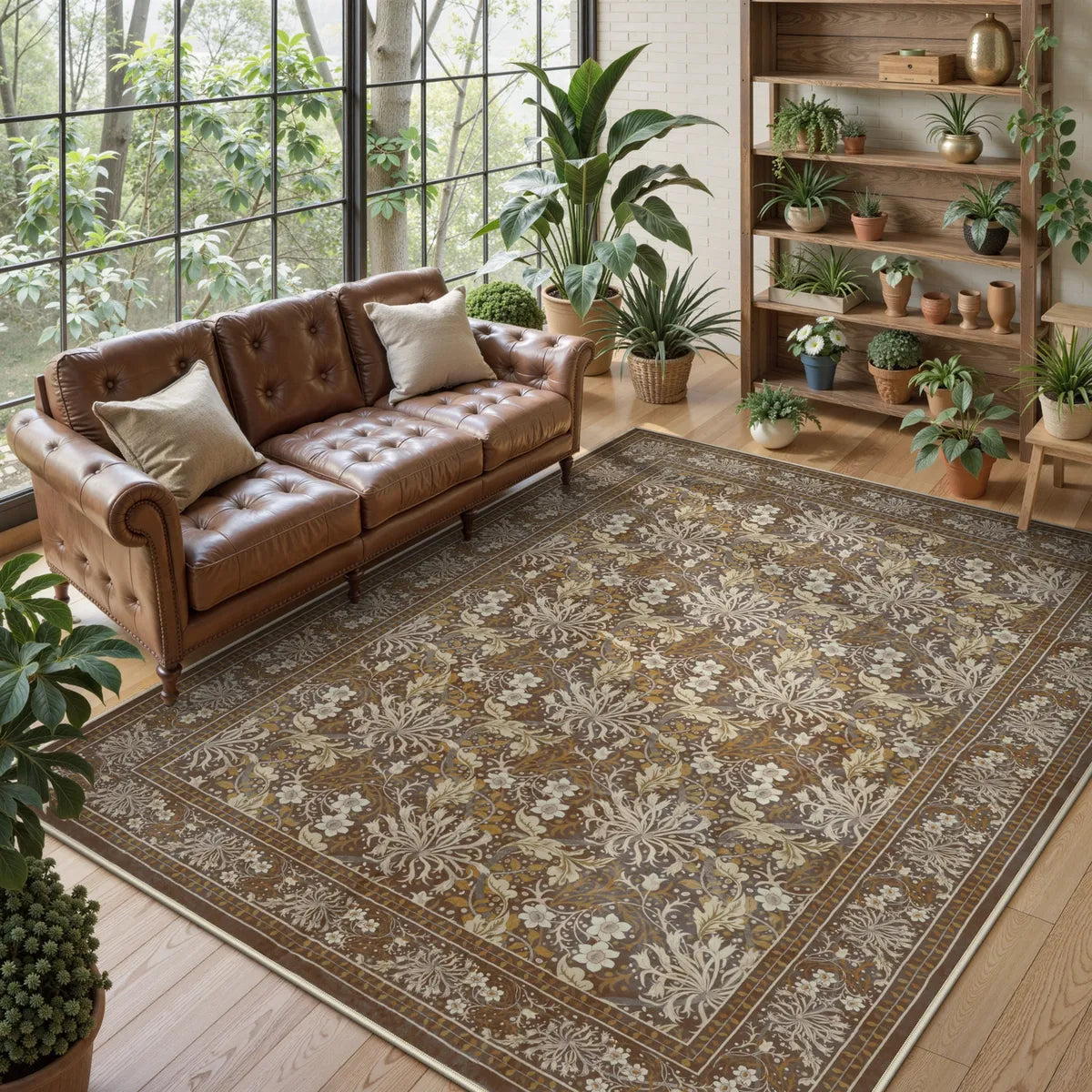 Arbore Washable Boho Vintage Floral Brown Rug Area Rugs Lahome