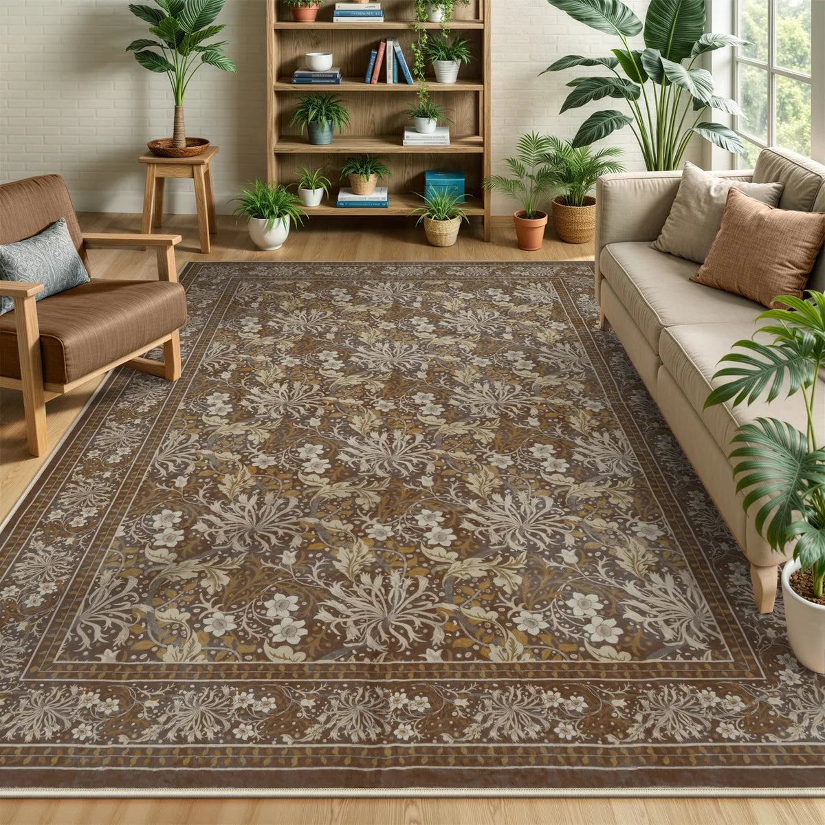 Arbore Washable Boho Vintage Floral Brown Rug Area Rugs Lahome 8' x 10'