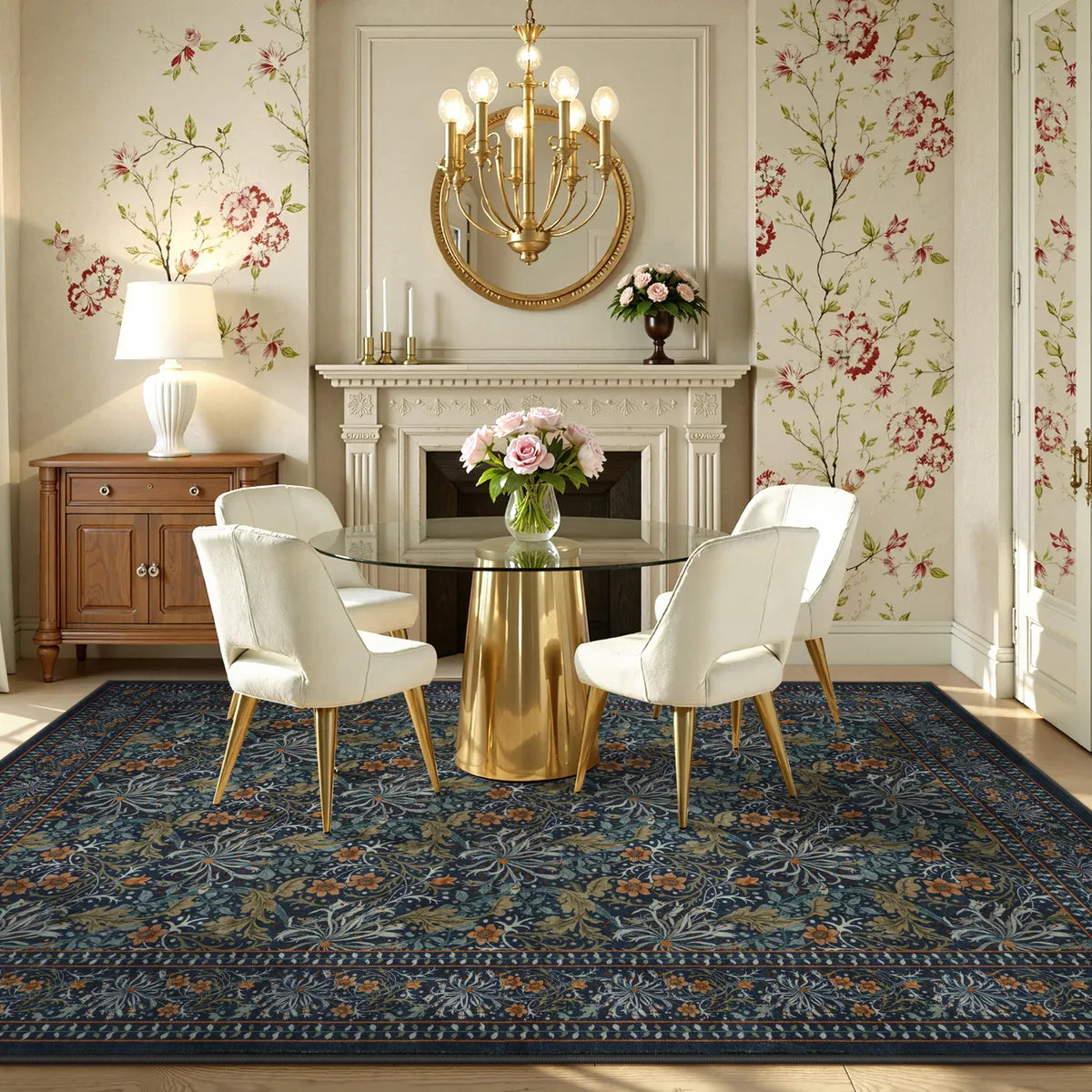 Arbore Washable Boho Vintage Floral Dark Green Rug Area Rugs Lahome