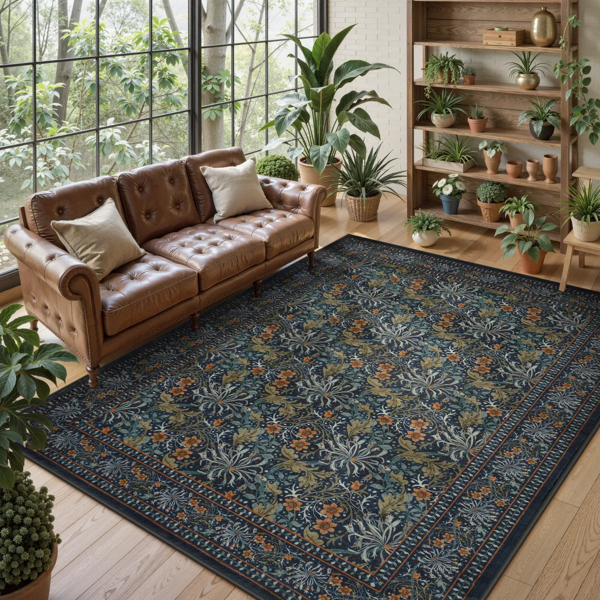 Arbore Washable Boho Vintage Floral Dark Green Rug Area Rugs Lahome