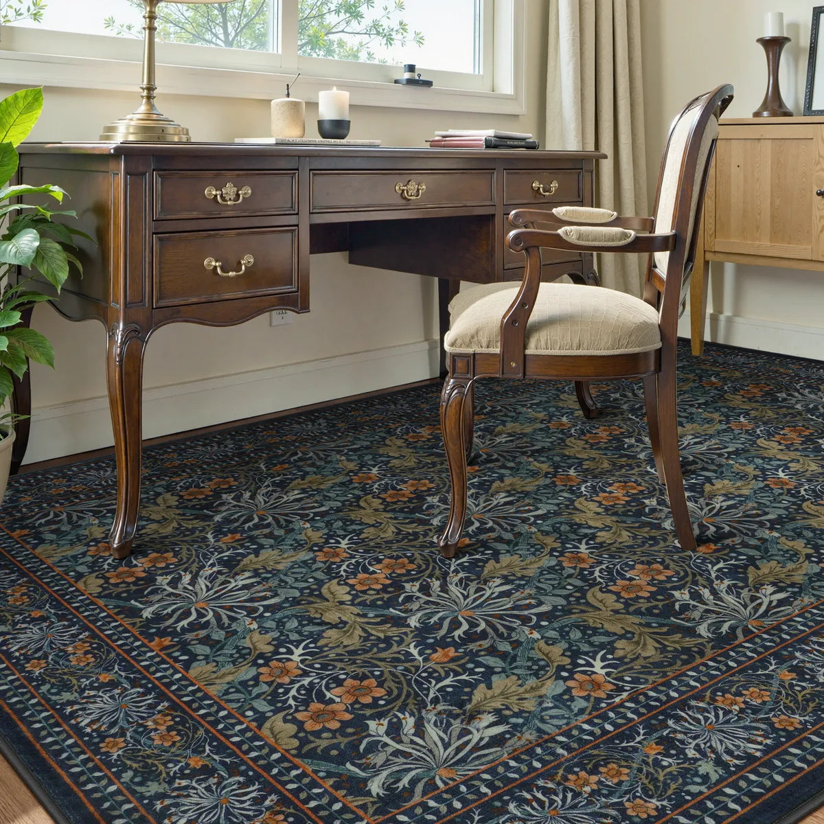 Arbore Washable Boho Vintage Floral Dark Green Rug Area Rugs Lahome