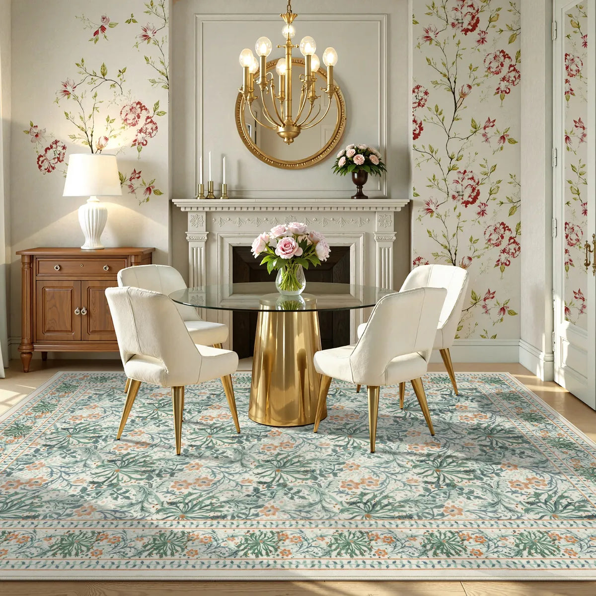 Arbore Washable Boho Vintage Floral Light Green Rug Area Rugs Lahome