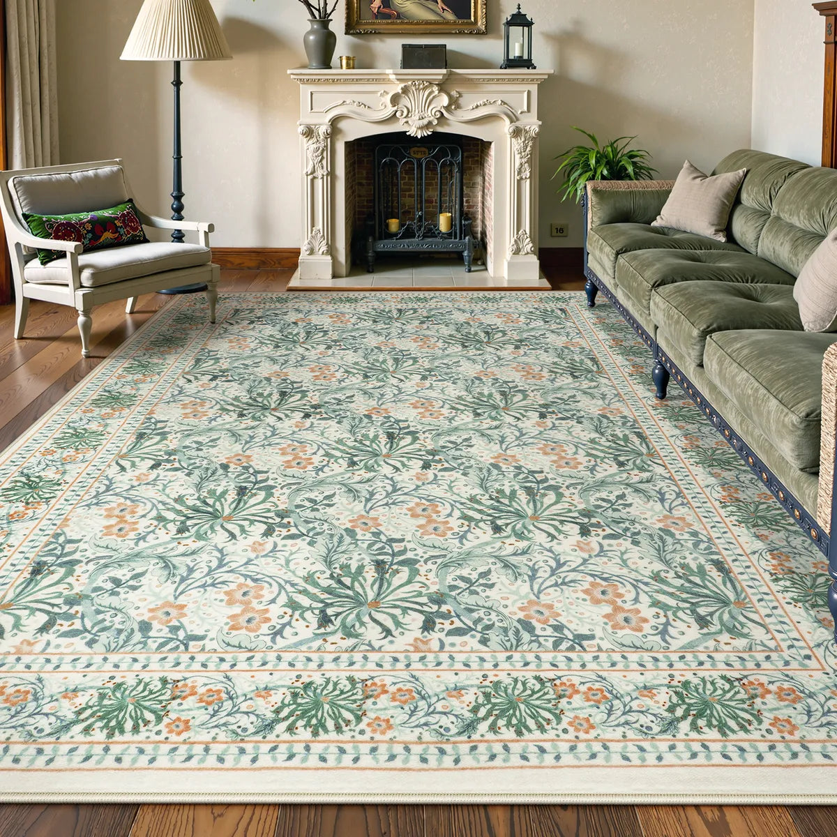 Arbore Washable Boho Vintage Floral Light Green Rug Area Rugs Lahome 8' x 10'