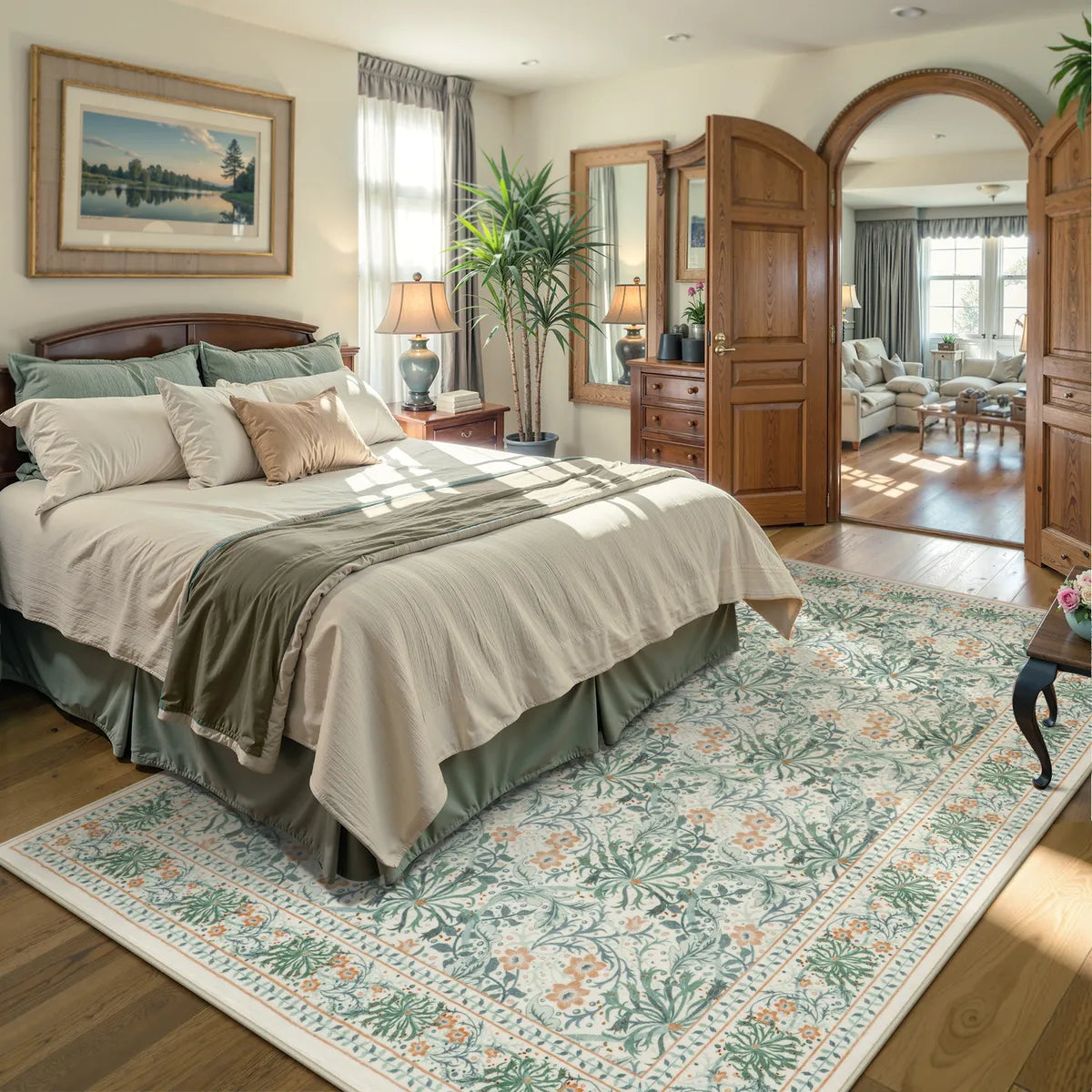 Arbore Washable Boho Vintage Floral Light Green Rug Area Rugs Lahome