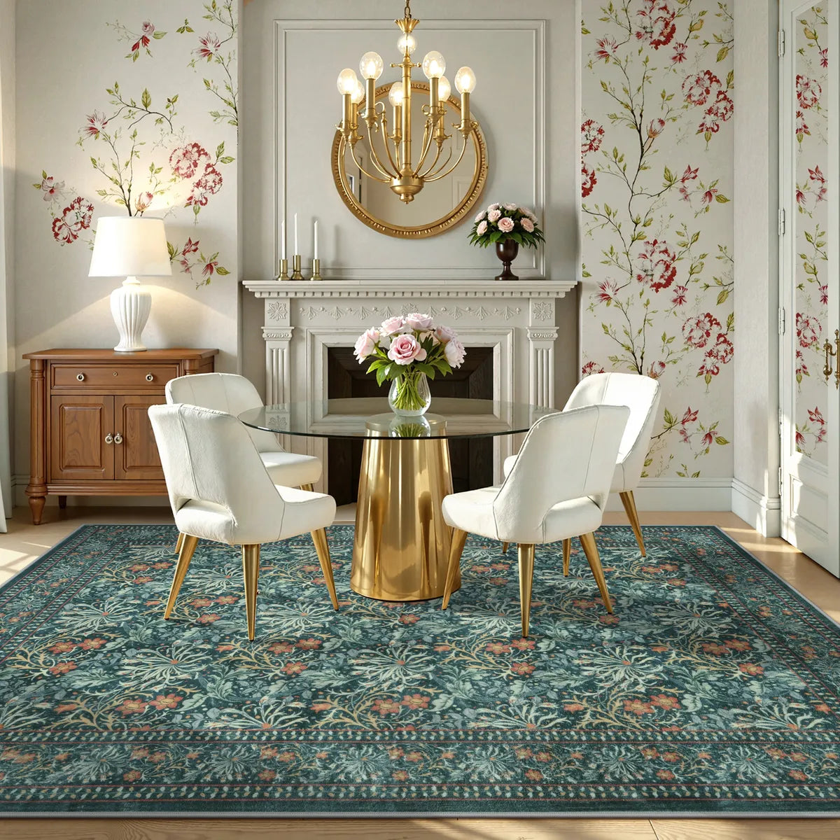 Arbore Washable Boho Vintage Floral Teal Rug Area Rugs Lahome