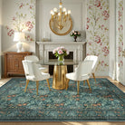 Arbore Washable Boho Vintage Floral Teal Rug Area Rugs Lahome