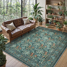 Arbore Washable Boho Vintage Floral Teal Rug Area Rugs Lahome