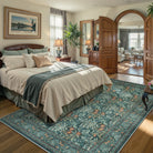 Arbore Washable Boho Vintage Floral Teal Rug Area Rugs Lahome