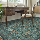 Arbore Washable Boho Vintage Floral Teal Rug Area Rugs Lahome