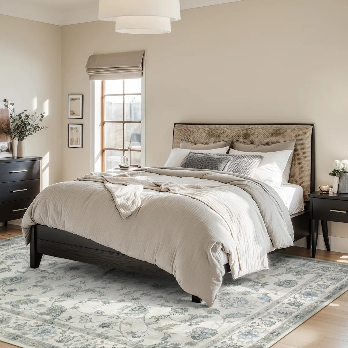 Aurelia Washable Vintage Floral Beige Grey Rug Rugs Lahome