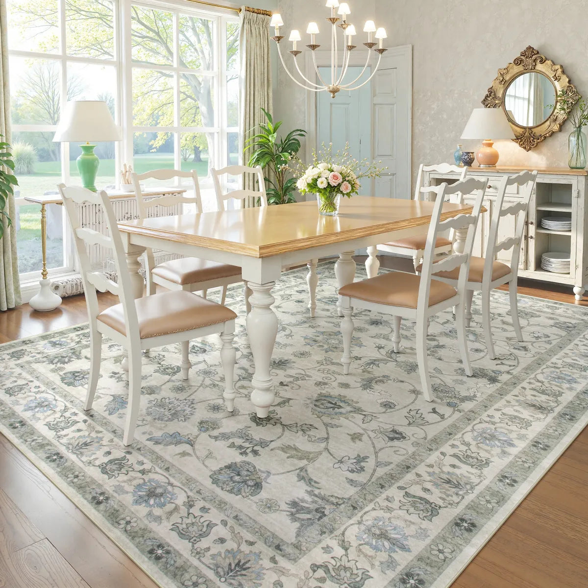 Aurelia Washable Vintage Floral Beige Grey Rug Rugs Lahome